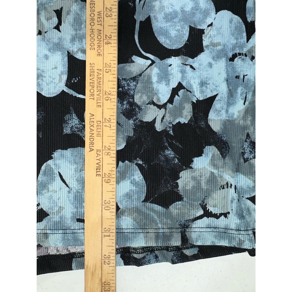 LulaRoe Womens Elizabeth Tunic XL Ribbed Black Blue Floral Watercolor - Picture 6 of 7